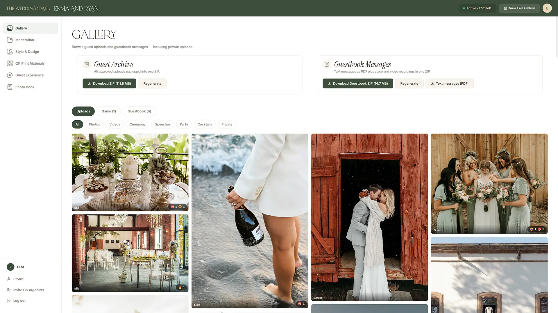 Wedding Spark dashboard screenshot 1