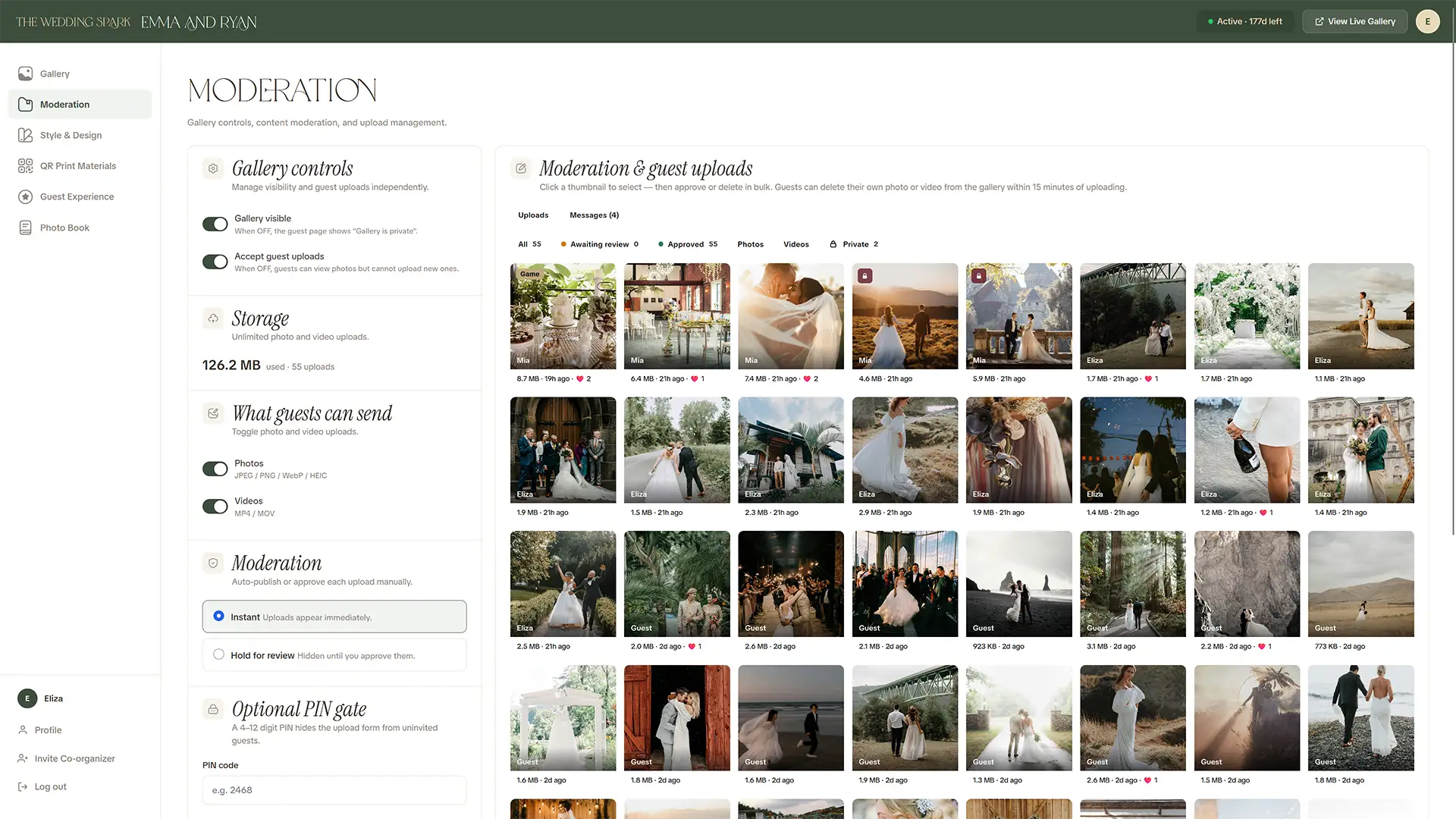 Wedding Spark dashboard screenshot 2