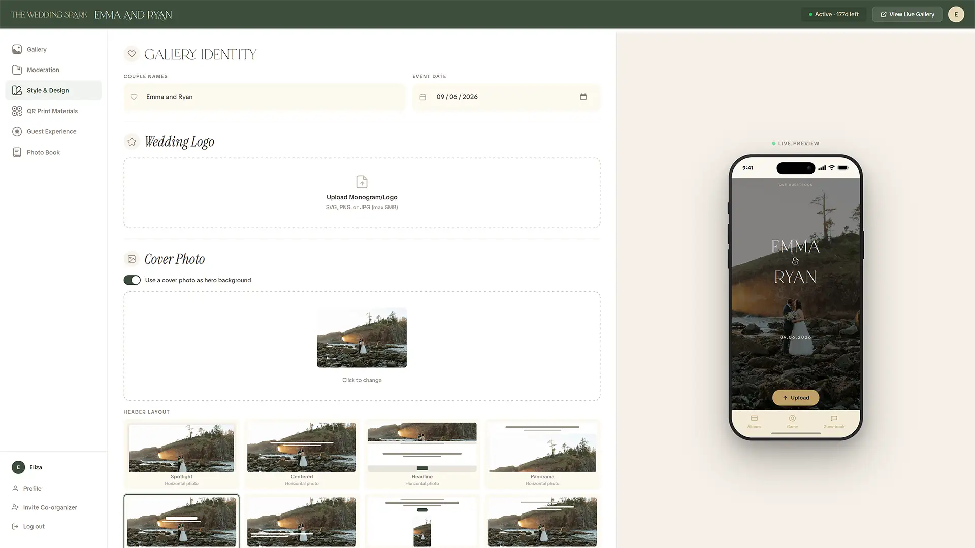 Wedding Spark dashboard screenshot 3