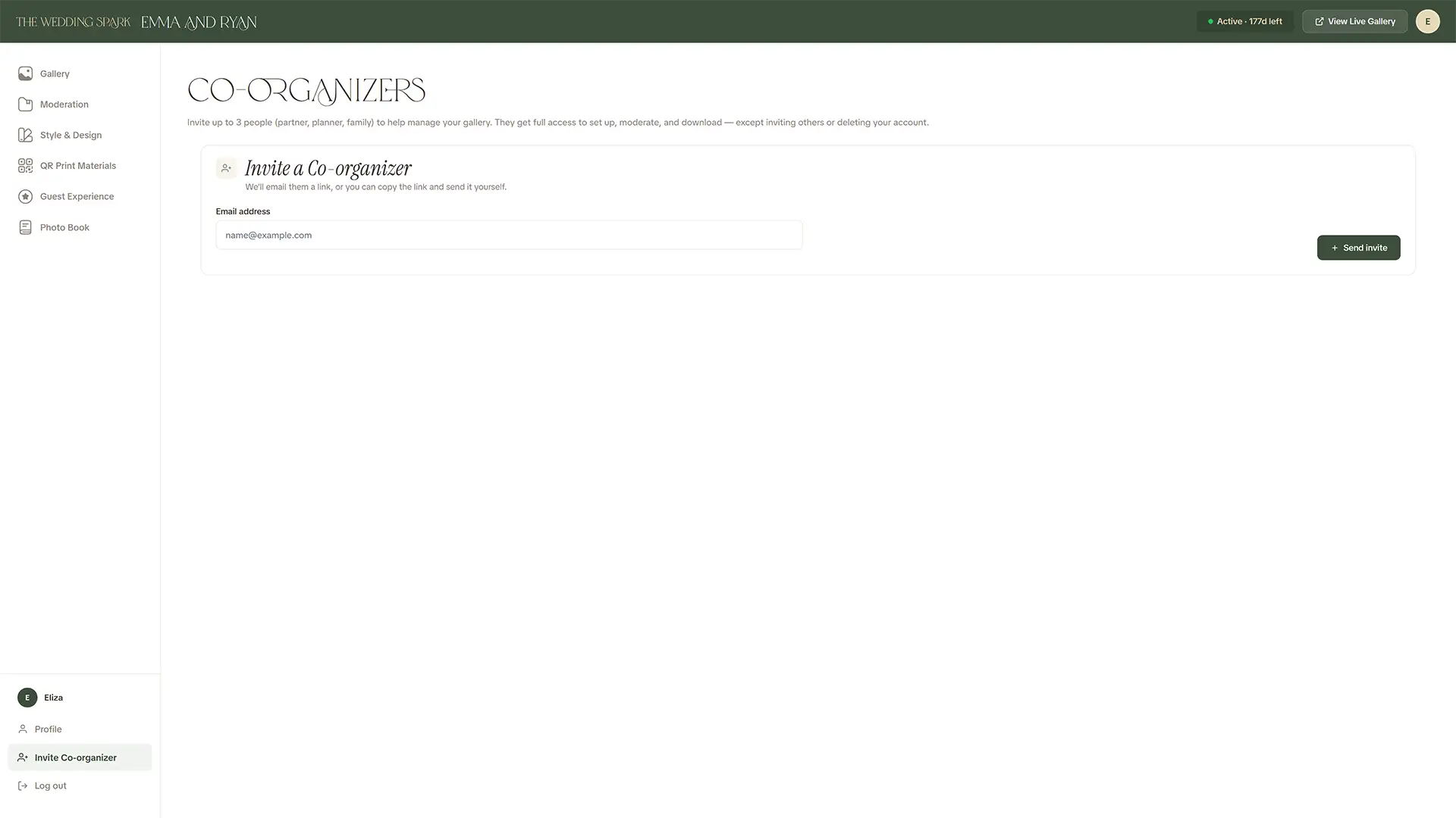 Wedding Spark dashboard screenshot 7